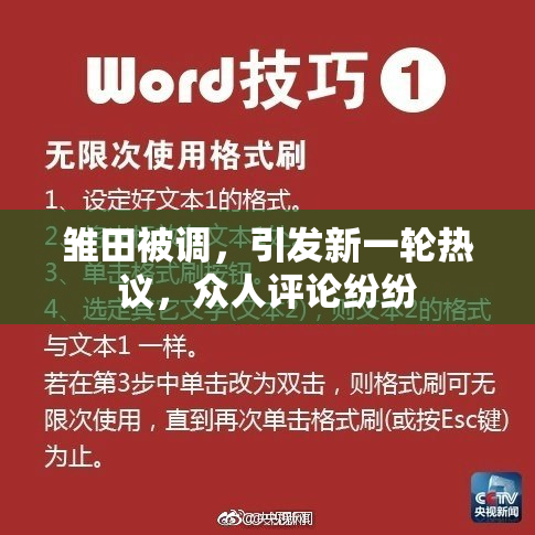 雏田被调，引发新一轮热议，众人评论纷纷