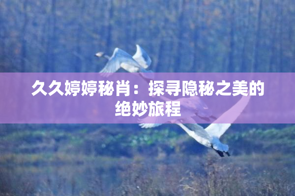 久久婷婷秘肖：探寻隐秘之美的绝妙旅程