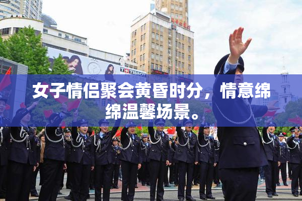 女子情侣聚会黄昏时分，情意绵绵温馨场景。